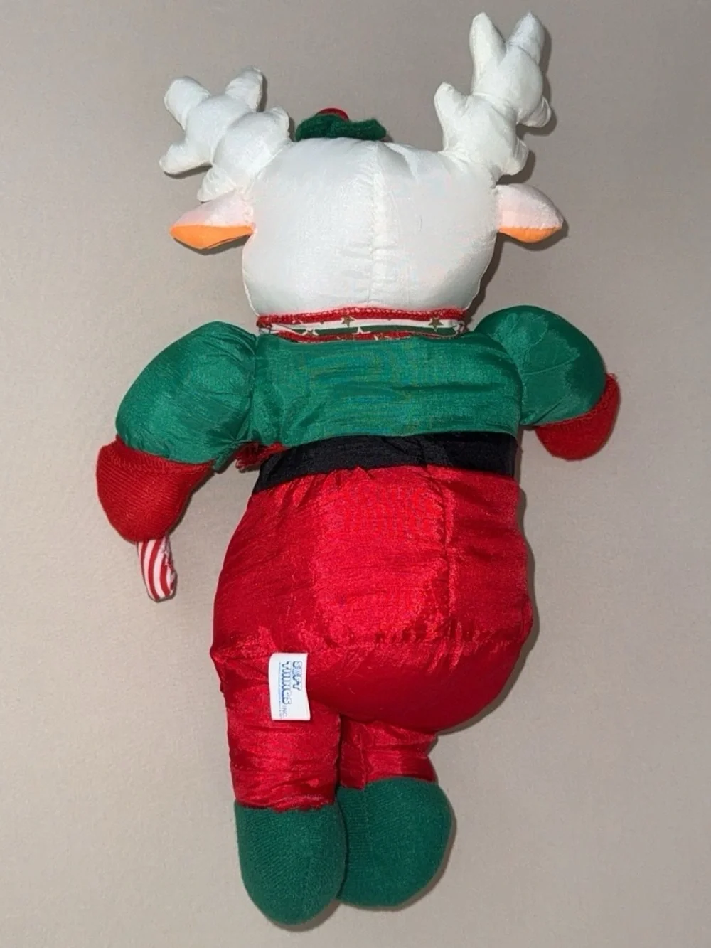 Vintage Soft Things White Reindeer Christmas Nylon Puffalump Style Plush 1990s